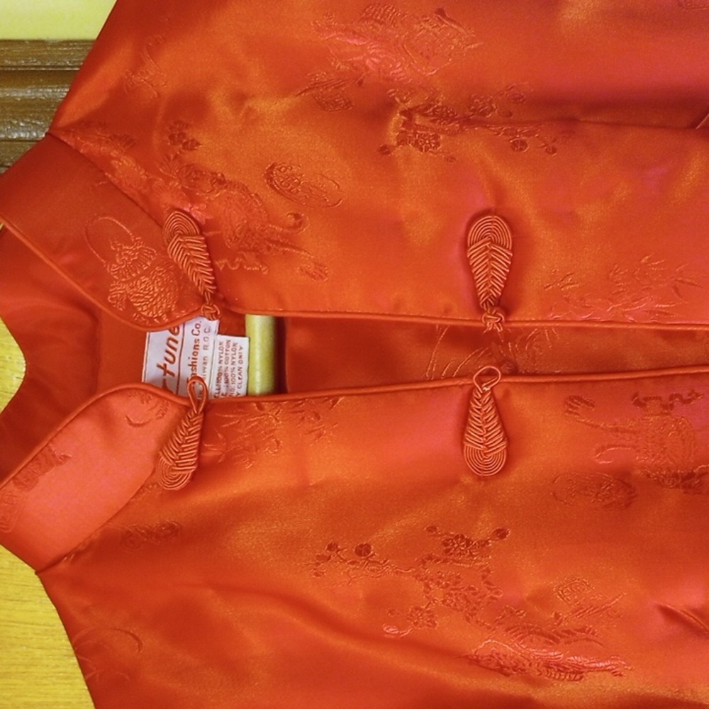 Fortune Small Red Satin Jacket, Floral Brocade, K… - image 2